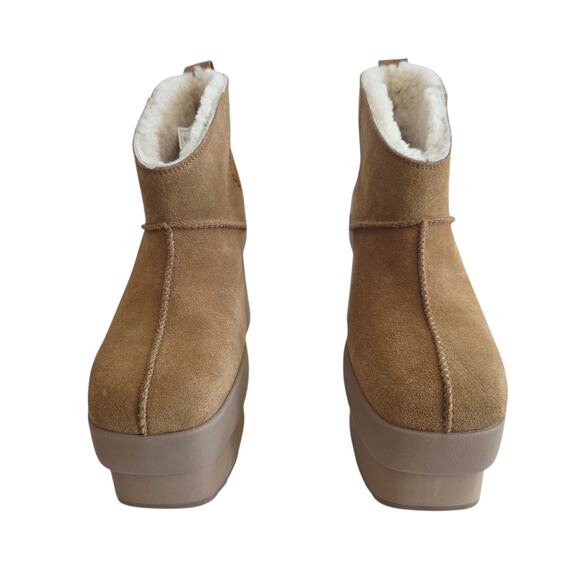 UGG Women's New Heights Platform Tan Leather Sherpa Lined Ankle Boots Size 10 - Picture 2 of 7